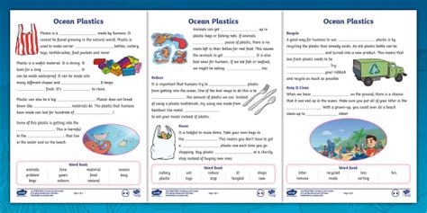 KS1 Ocean Plastics Fill in the Blanks Cloze Procedure