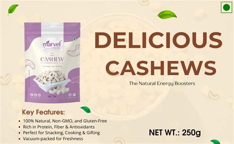 MARVEL FOODS Natural Whole Cashews | Dry Fruits, Kaju, Healthy Snacks ...