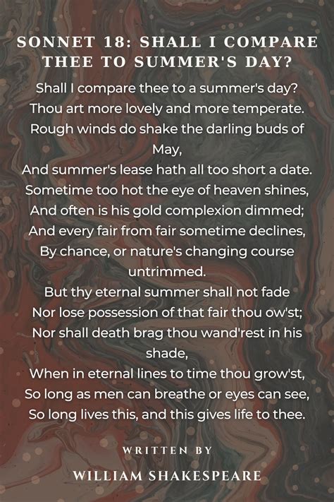 William Shakespeare Love Poems Sonnet 18 How To Write A Sonnet