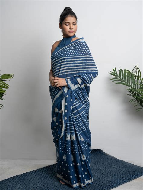 Buy Cotton Appeal. Dabu Hand Block Printed Mul Cotton Saree - Dot ...