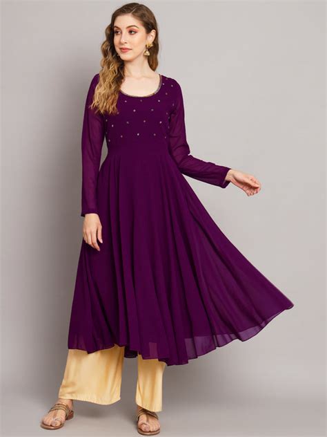 Poshak Hub Women Purple Ethnic Motifs Hand Embroidery Georgette Anarka ...