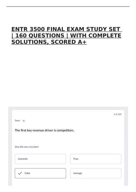 ENTR 3500 FINAL EXAM STUDY SET | 160 QUESTIONS | WITH COMPLETE ...