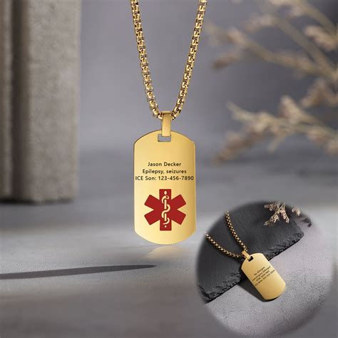 Personalizded Engraved Medical ID Tag, Emergency Med Alert Necklace ...