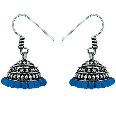 Buy Thrillz Elegent Traditional jaipuri Oxidized Silver Jhumki Earrings ...