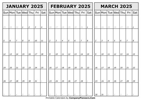January February March 2025 Calendar Printable - Template
