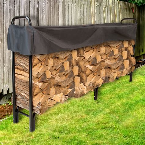 Ebern Designs Fayre 8ft Firewood Rack Outdoor Wood Rack Log Holder with ...