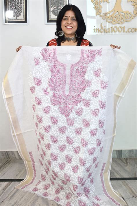 Designer Hand Embroidered Chikankari Tepchi work Kota Doria fabric ...