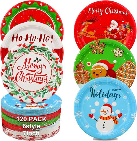 Amazon.com: Umigy 120 Pieces Christmas Paper Plates 7 Inch Santa ...