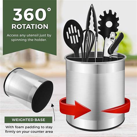 Bartnelli Extra Large Stainless Steel Kitchen Utensil Holder - 360° Ro
