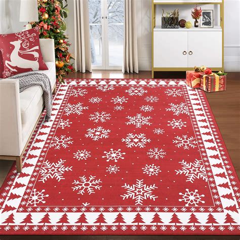 Amazon.com: CAROMIO 8x10 Christmas Area Rug Bordered Machine Washable ...