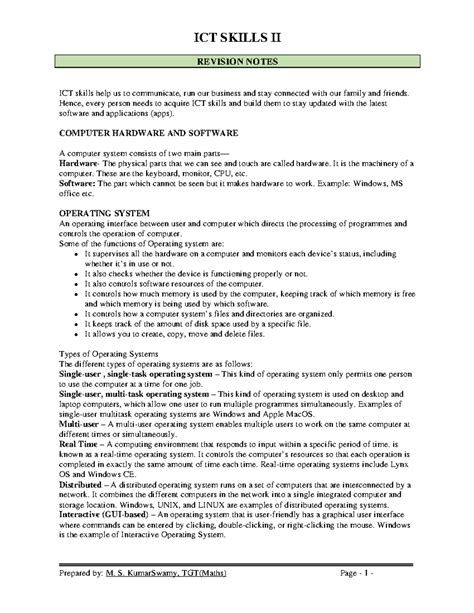 02 ict skills ii revision notes - ICT SKILLS II REVISION NOTES ICT ...