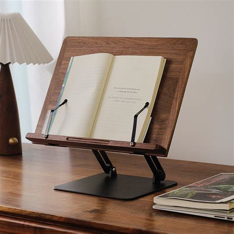 Wood Book Stand, Foldable Wooden Book Holder, Adjustable Book Tray ...