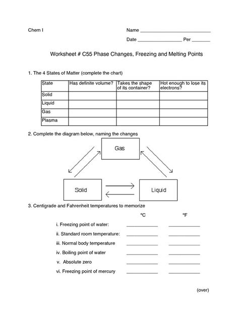 Image result for Phase Changes of Matter Worksheet