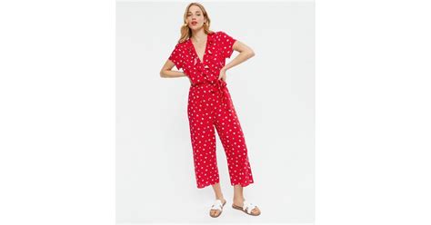 Red Floral Ruffle Wrap Crop Jumpsuit | New Look