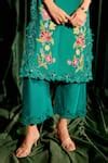 Buy Green Chanderi Embroidery, Beads, Cut Work Floral Applique Kurta ...