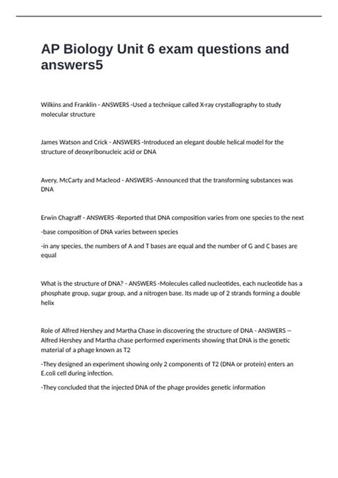 AP Biology Unit 6 exam questions and answers - AP Biology Unit 6 ...