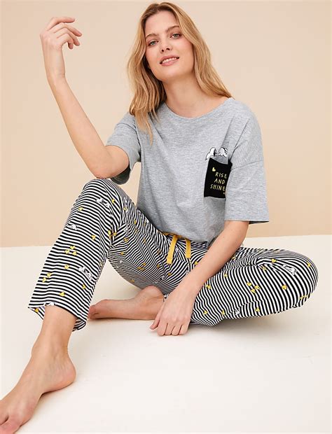 Buy Snoopy™ Cotton Rich Pyjama Set at Marks & Spencer