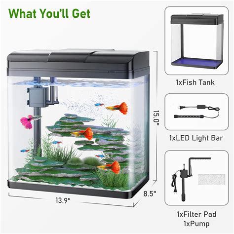 Buy PONDON 5 Gallon Fish Tank, Glass Aquarium with Air Pump, 2 LED ...