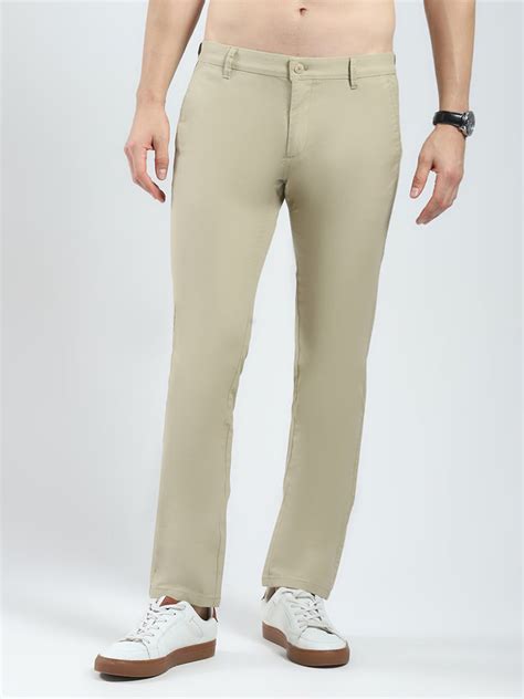 Buy Men Khaki Solid Slim Fit Trouser Online in India - Monte Carlo