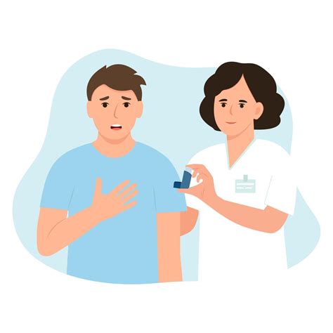 A doctor is giving inhaler to patient with asthma attack. Bronchial asthma diagnosis, treatment ...