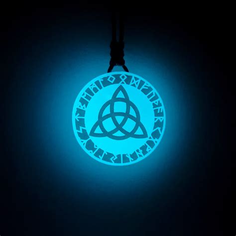 Vikings Inspires Celtic Knot with Runes Blue Glow in Dark Resin Pendan ...