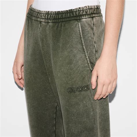 Embroidered cotton jogging pant in dark green | GUCCI® US