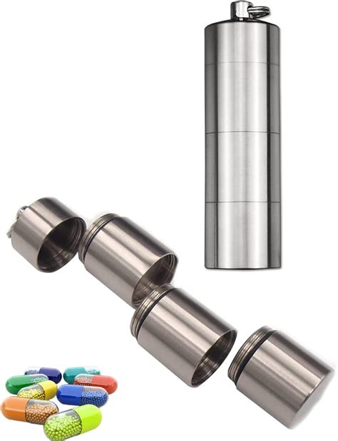 Keychain Pill Holder Titanium Large, 3 Section Waterproof Pill ...