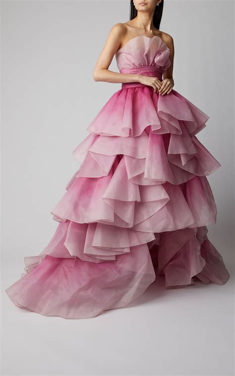 Marchesa Tiered-Ruffle Strapless Tulle Gown in 2020 | Gowns, Strapless dress formal, Tulle gown