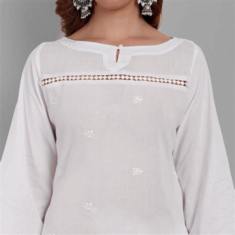 White Cotton Mul Chikankari Kurta & Pant set - Set of 3 – Mera Rang