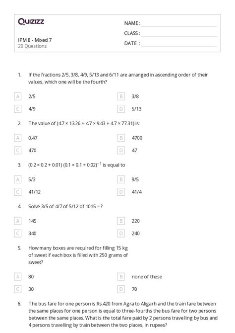 50+ Fractions as Parts of a Whole worksheets for 7th Class on Quizizz ...