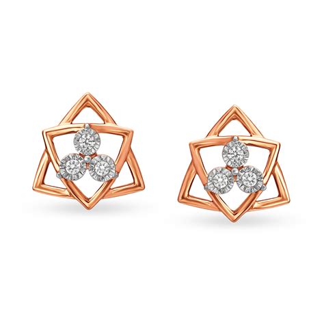 Pristine Triangular Diamond and White and Rose Gold Stud Earrings