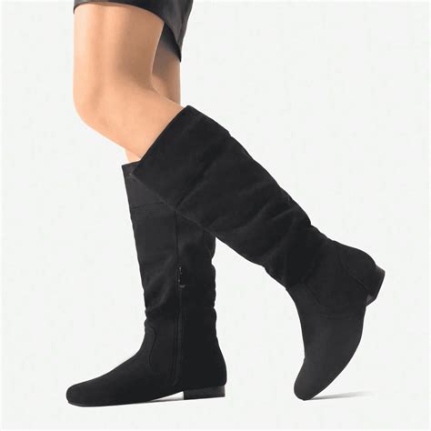 BURUDANI Womens Wide Calf Faux Fur Slouchy Low Heel Side Zip Knee High ...