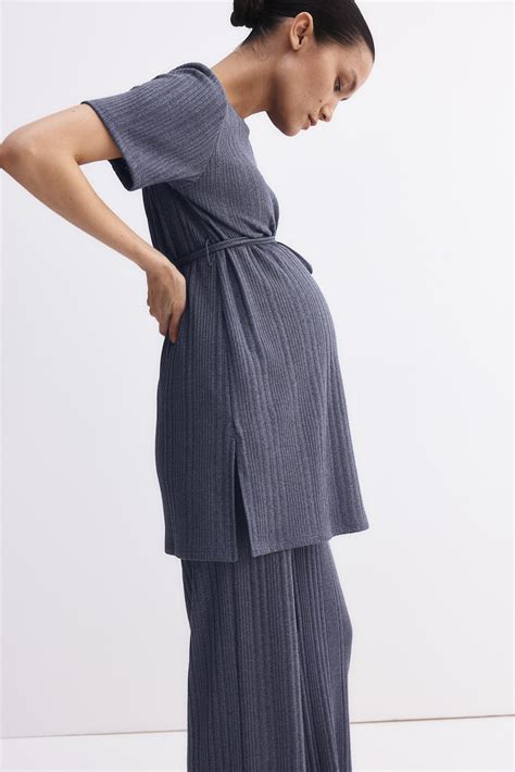 MAMA 2-piece rib-knit set - Dark dusty blue - Ladies | H&M GB