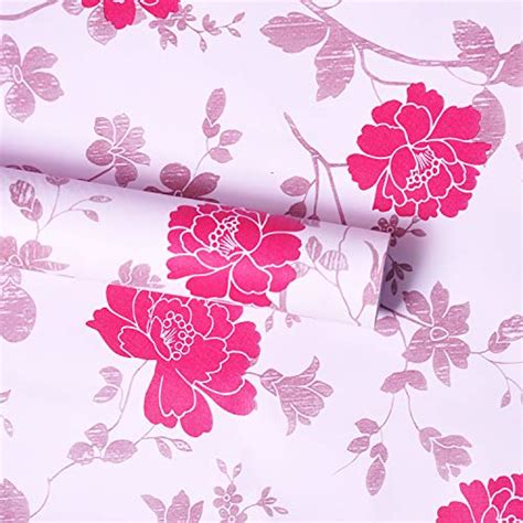 Wollzo Pink Flowers Self Adhesive Wallpaper (45 x 500 cm Multicolor ...