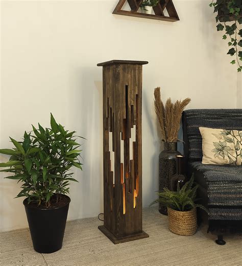 Disperse Wooden Floor Lamp with Brown Base — Symplify