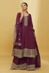 Buy Wine Silk, Georgette Zari, Sequins, Embroidery Scoop And Anarkali ...