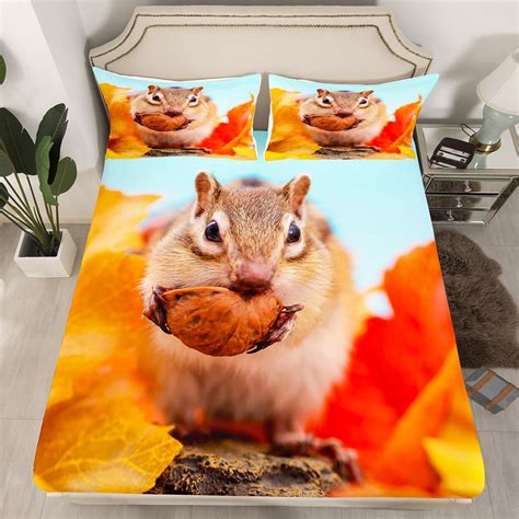 YST Lovely Squirrel Twin Fitted Sheet Wildlife Animal Sheets, Autumn ...