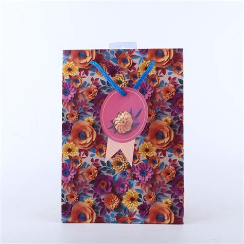 Purple and Golden Design Printed Paper Bag Pack of -3