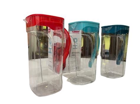 H2O Juice Jug Transparent Square with Plastic Lid, Drinking Beverage ...
