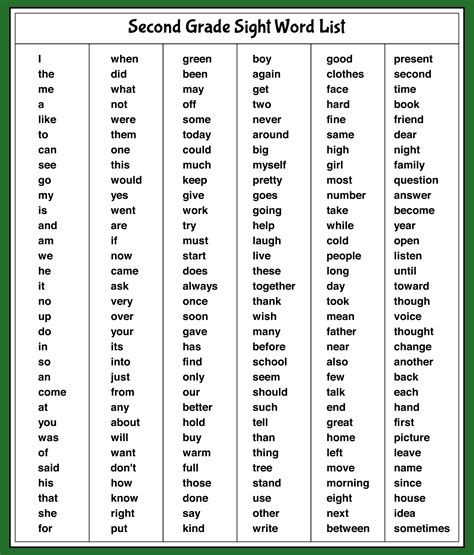 2nd Grade Sight Word List Printable | Second grade sight words, 2nd grade spelling words, Sight ...