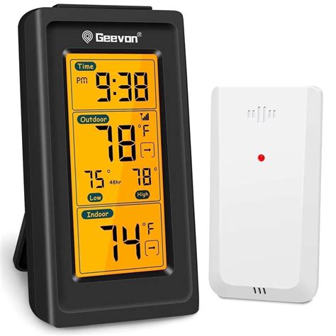 Geevon Wireless Indoor Outdoor Thermometer with Time and High Low Range ...