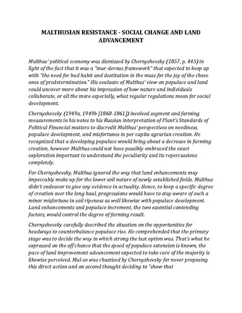 Malthusian resistance - social change and land advancement - MALTHUSIAN ...