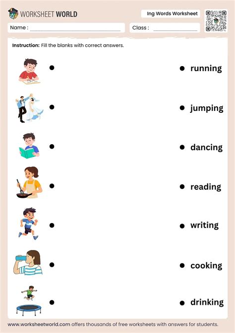 Ing Words Worksheet (Free Action Words PDF) - Worksheet World