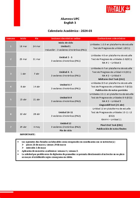 I3 Calendario Alumnos UPC 2024-03 - Alumnos UPC English 3 Calendario ...
