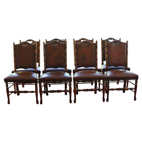 Fine Set of 8 Leather Bamboo-Effect Dining Chairs Made by Theodore ...