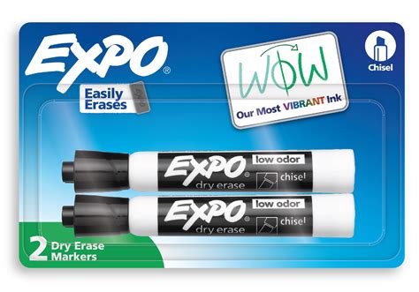 EXPO Low Odor, Odorless, Chisel Tip Dry Erase Markers, Black, Pack of 2 ...