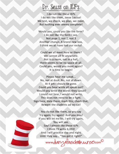 Diary Of A School Nurse: Dr. Seuss .... free printable poem