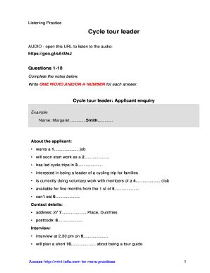 Cycle Tour Leader Listening Answers - Fill and Sign Printable Template ...