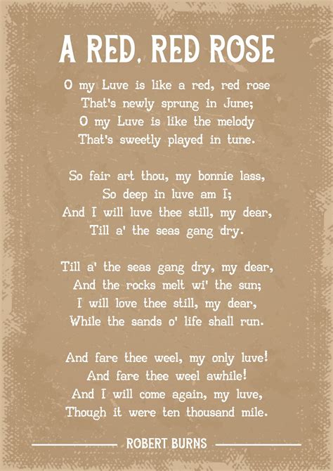 Robert Burns A red red rose poem art print | Etsy