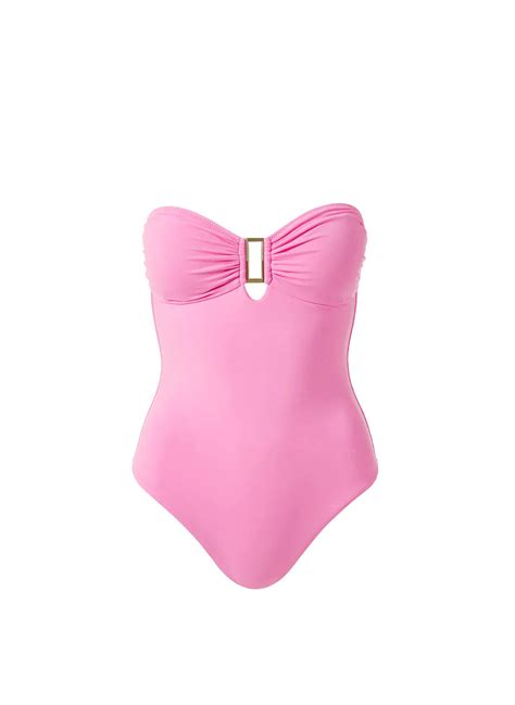 Melissa Odabash Como Pink Large Rectangle Trim Bandeau Swimsuit ...